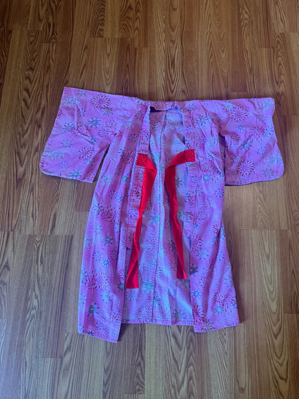 Pink/purple Kimono Robe with Red Sash